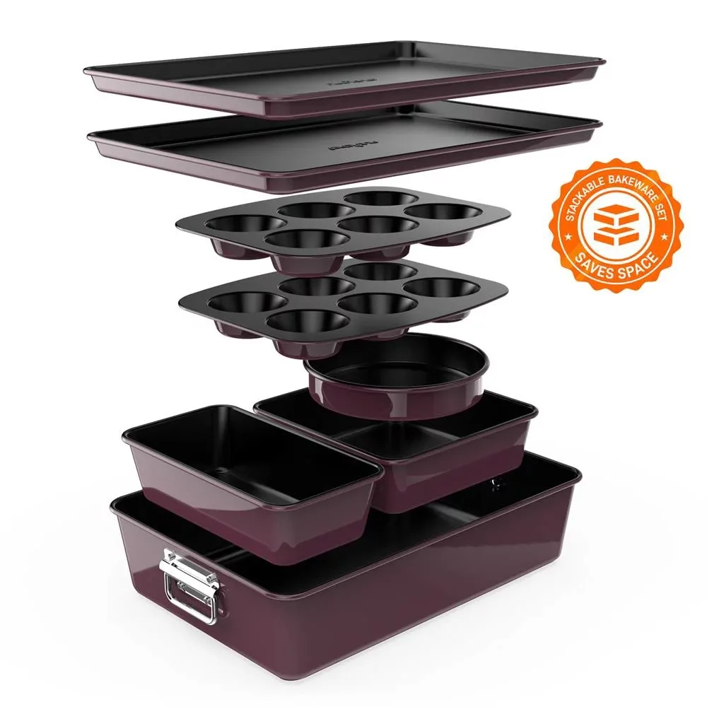 Nonstick Stackable Bakeware Set with Non-Stick Coating, Baking Mold, 450 °F Oven Safe Kitchen Accessories, 8 Pcs