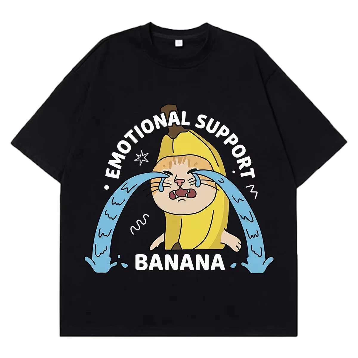 Crying Banana Cat Funny Meme Tees Men Women Fashion Hip Hop T-shirt Summer Short-sleeved Loose Casual Cotton Oversized T-shirts