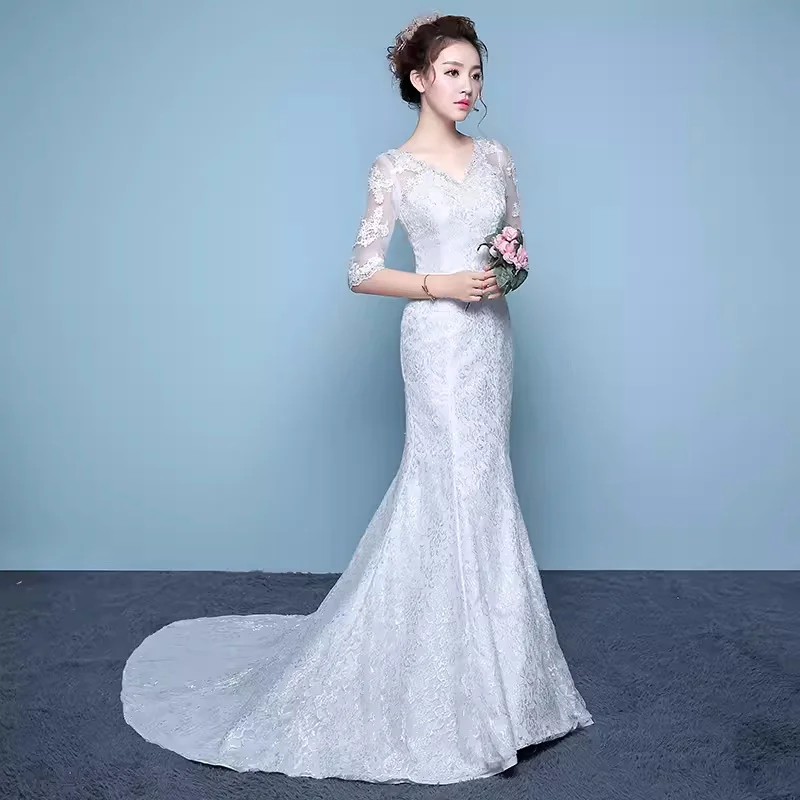 XXN-053#Fish Tail Mermaid V-Neck Floor-Length 2024 New Bride's Wedding Dress Wholesale Factory Free Customization Large Sizes