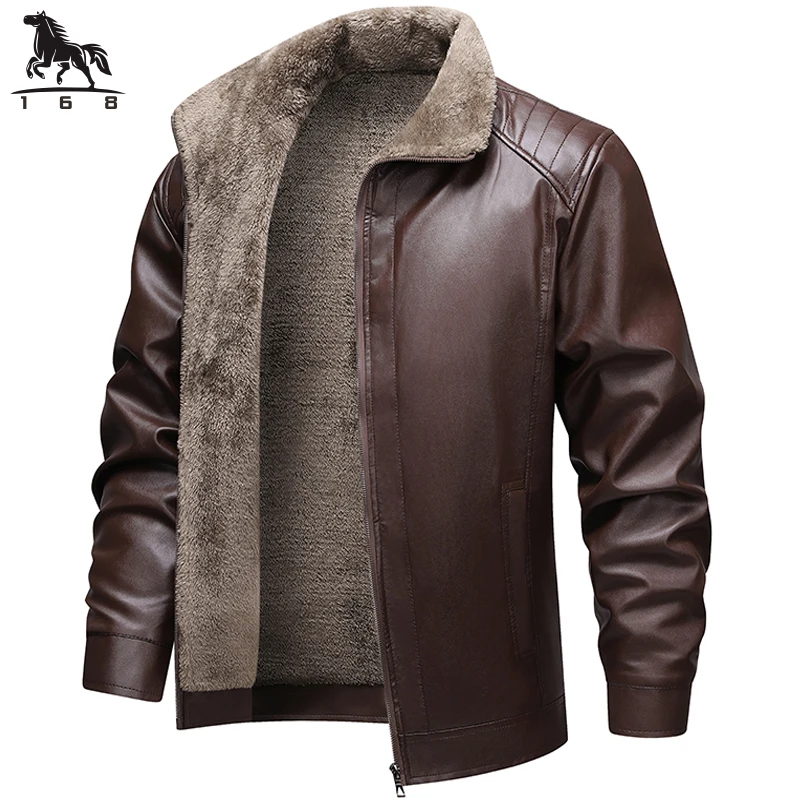 

Men's leather jacket autumn and winter new collection: coat with fleece, middle-aged leather jacket, light business casual coat