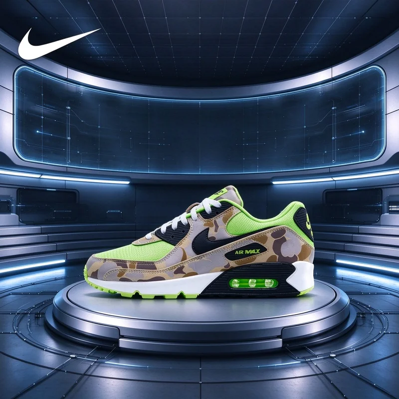 Nike Air Max 90 Men Sneakers, Heel Air Cushion Running Shoes, Breathable Casual Trainers Camo Green CW4039-300