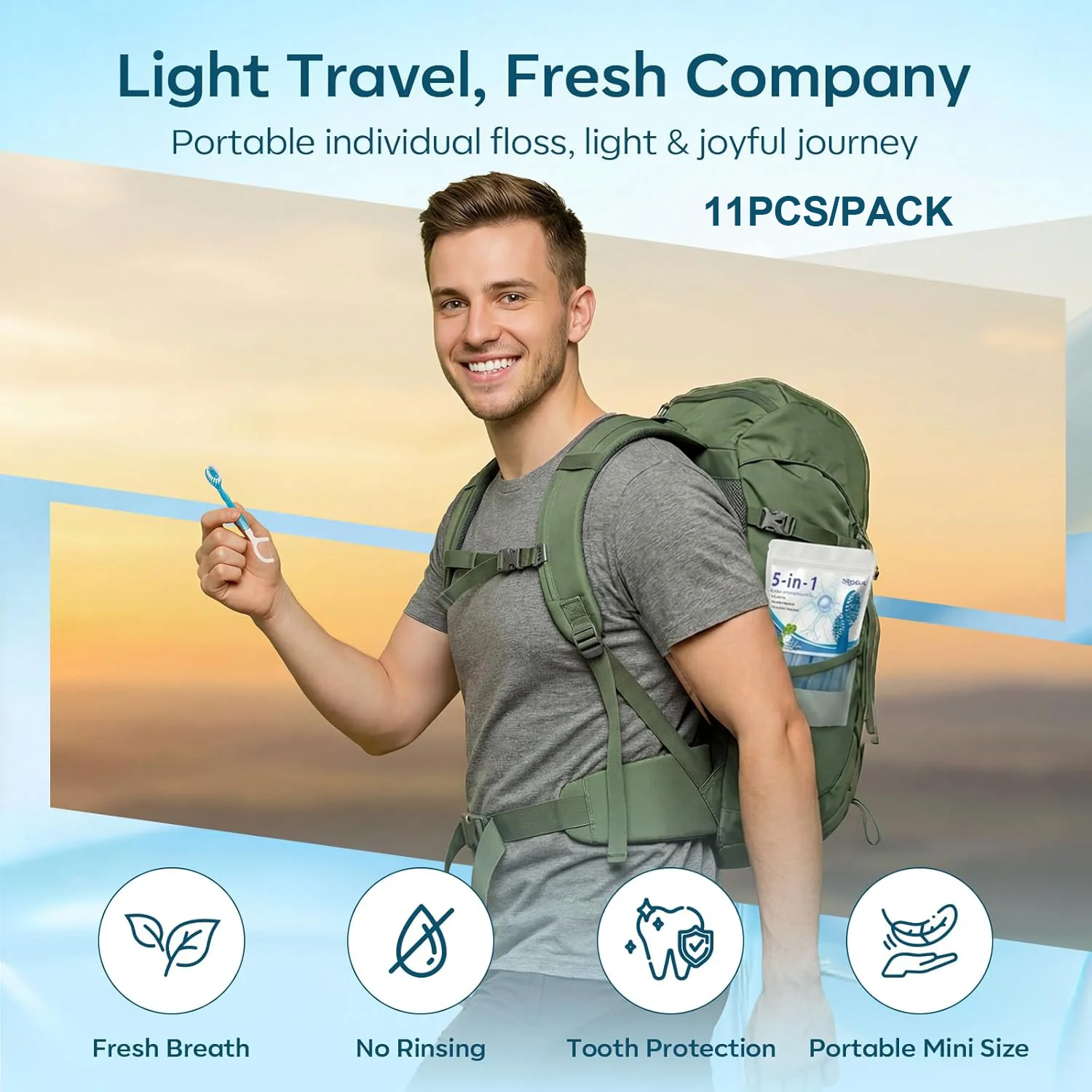 11-Piece Large Capacity Set, 5-in-1 Multifunctional Toothbrush Care Set with Mint Flavor, Includes Mint Beads + Toothbrush + Dental Floss + Interdental Cleaning Stick + Tongue Scraper, Convenient and Soft, Soft Bristle Design, Teeth and Gum Care |   Travel Essentials |   Individually Packaged |   Soft |   Mint Flavor |   Travel Toothbrushes Are the Best Choice for Smart Families!