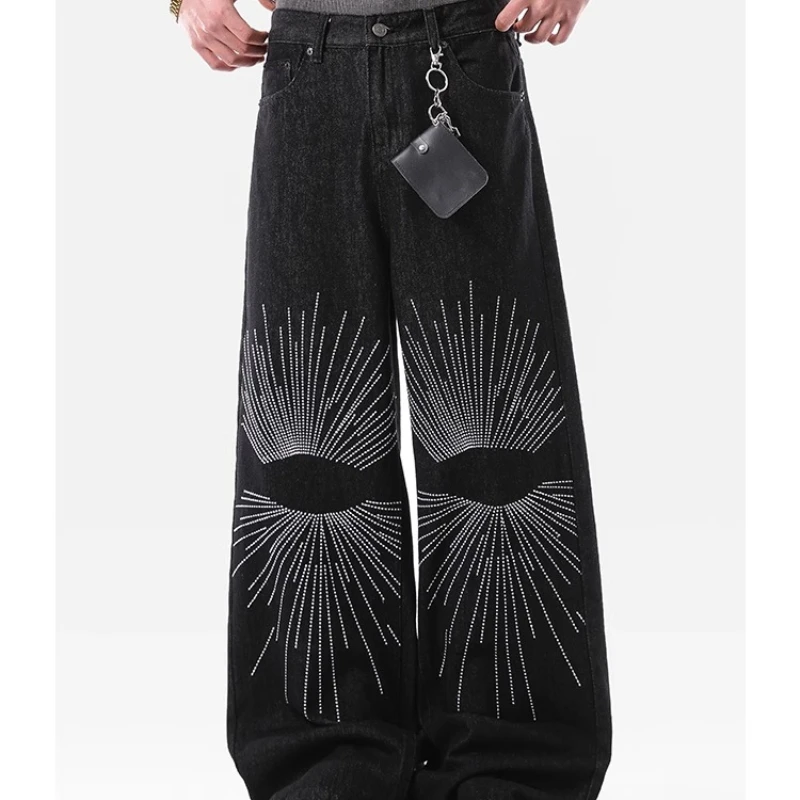 2025, Sommer, neuer Trend, bestickte, schicke Jeans, Herrenmode, High Street, hübsche Denim-Hosen mit weitem Bein, stilvolle Denim-Hosen für Männer