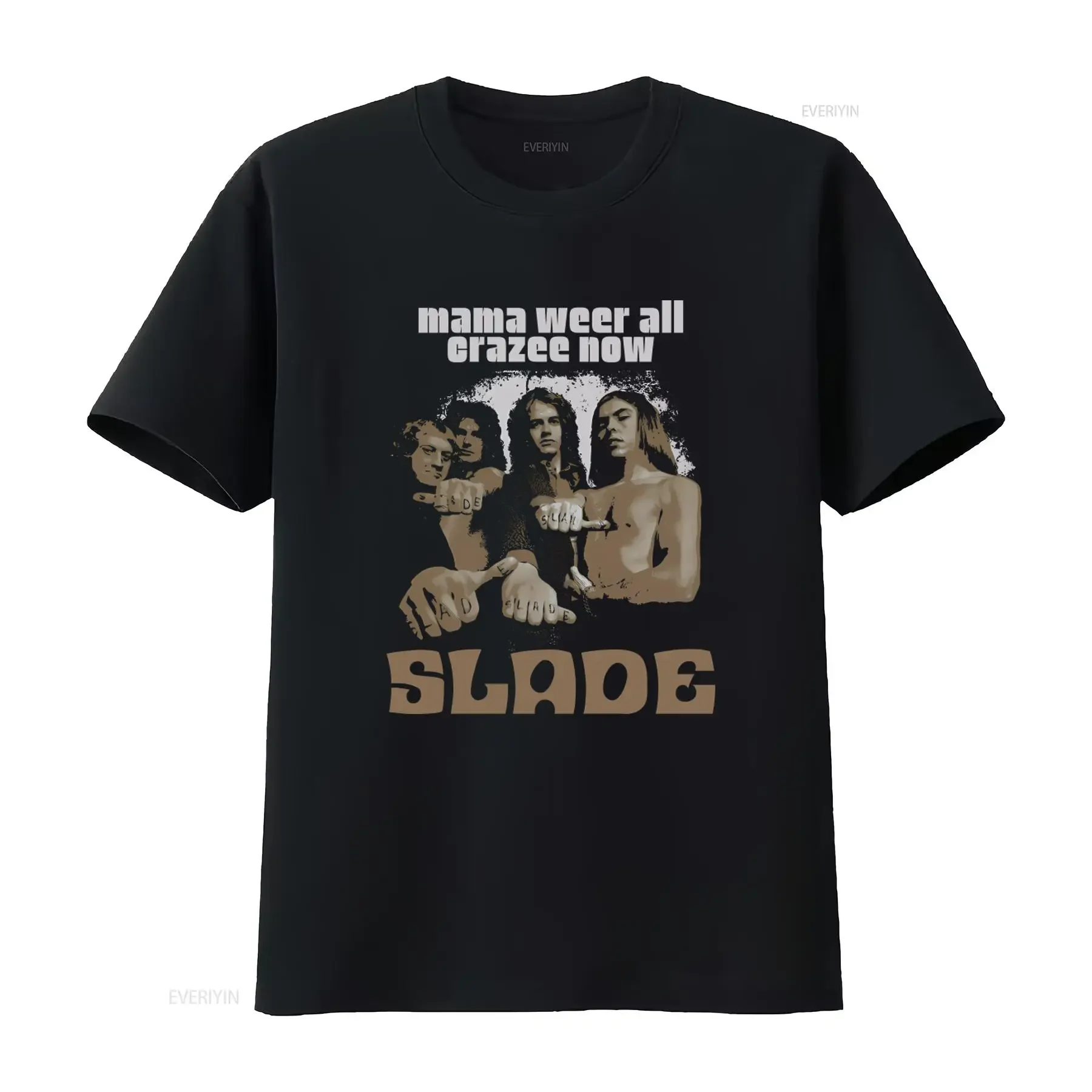 Slade Mama Weer All Crazee Now Band Rock Music Print T Shirt vintage Washed fashion Stretched Stylish Breathable Slightly