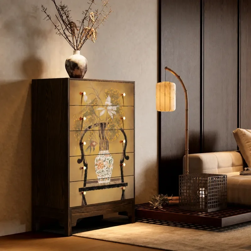 Song Dynasty Style Solid Wood Chest Cabinet Living Room Storage Decorative Locker Bedroom Bedside Drawer Cabinet