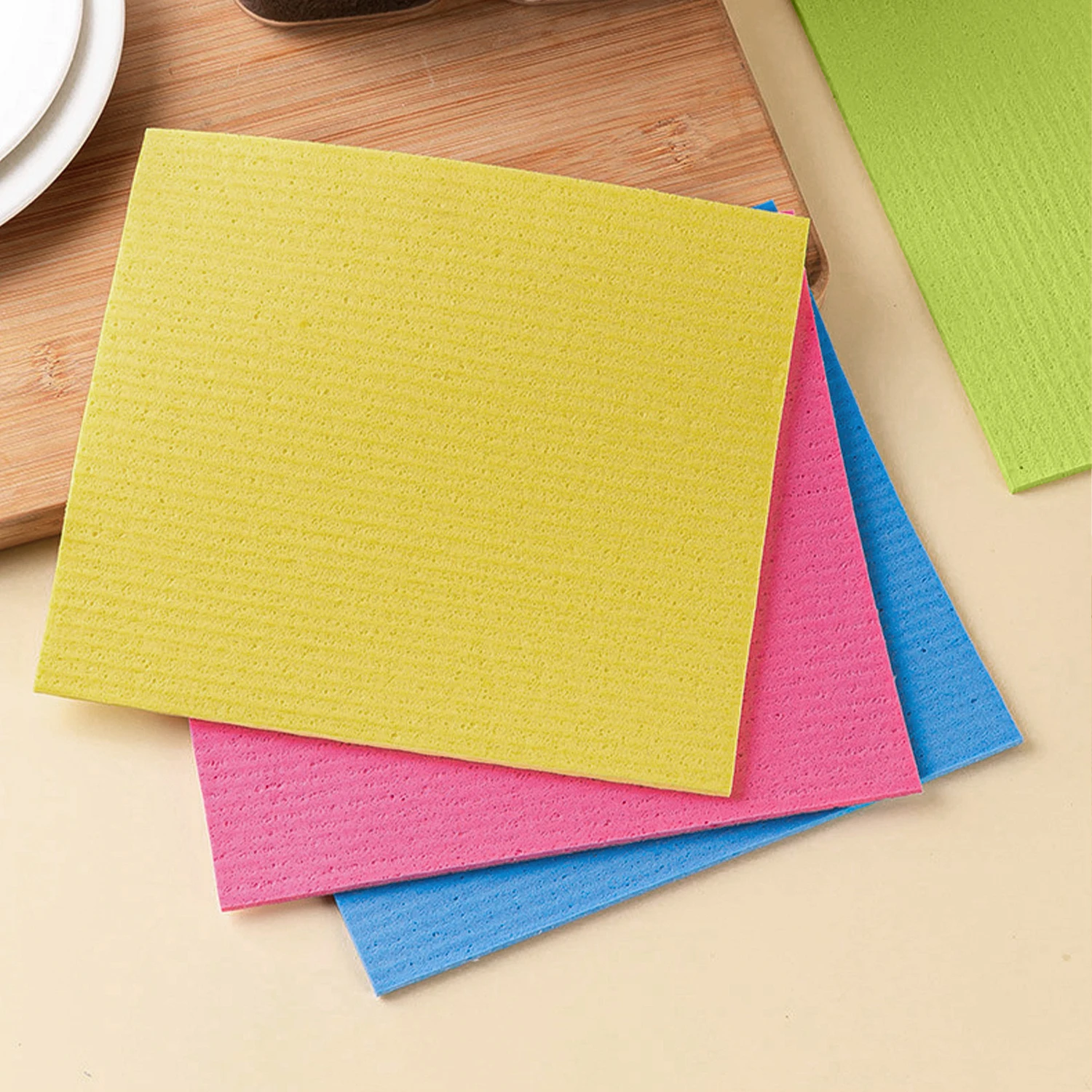 Absorbent Wood Pulp Cotton Cleaning Cloth Kitchen Sponge Dish Rags Cellulose Household Cleaning Cloths for Kitchen