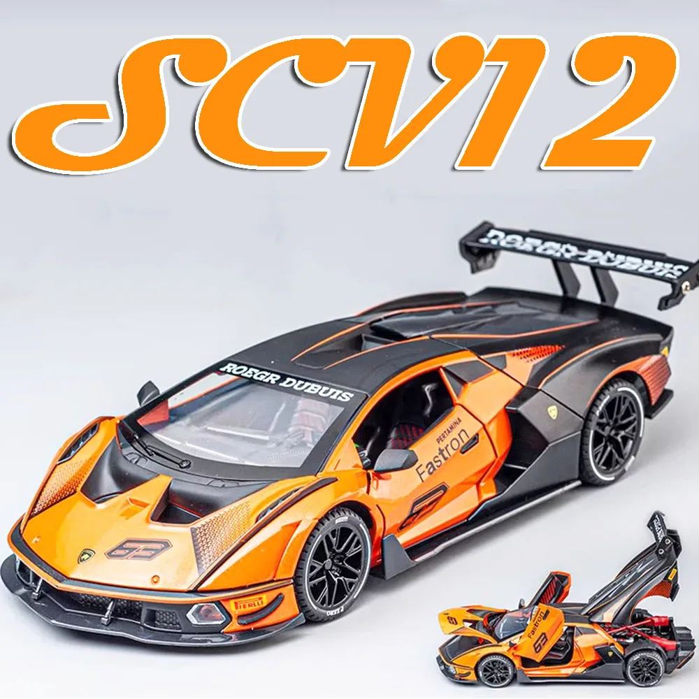 1:24 SCV12 SVJ63 Model Toy Supercars Alloy Diecast Sports Cars Sound Light Doors Opened Pull Back Ornament Vehicles Kids Gifts