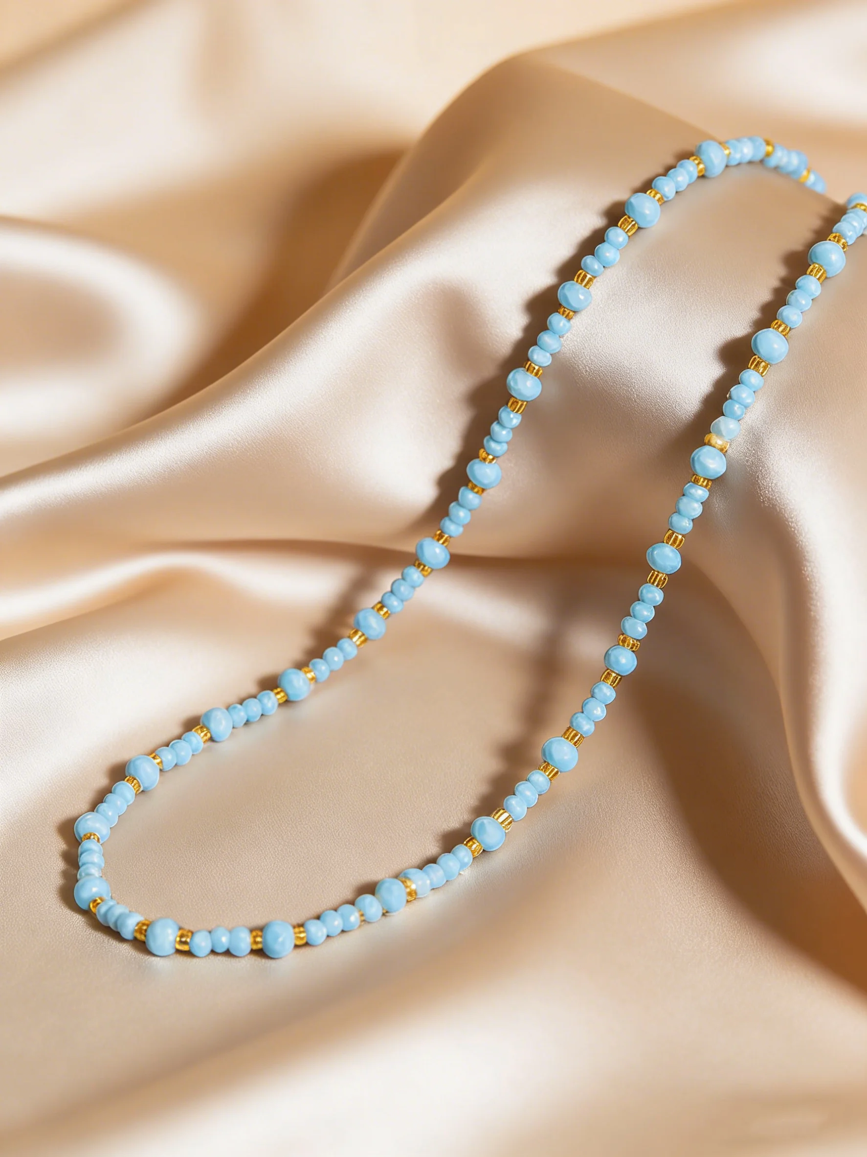 Fashion Boho Blue Rice Bead Beads Necklace for Women, Stainless Steel Beaded Collar Necklace, Summer Jewelry Accessories Gifts