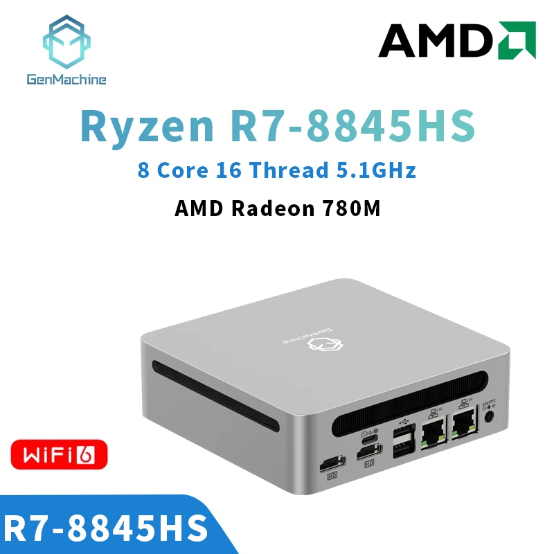 Genmachine Gamer PC AMD Ryzen 7 8845HS Mini PC 32G 4800Mhz DDR5 1T NVME USB4.0 2.5Gbps Desktop Gaming Computer Support 4K