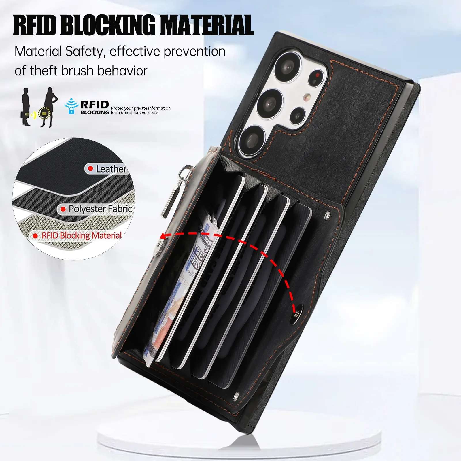 حافظة هاتف كروس جلدية عادية لهاتف سامسونج جالاكسي S25 Ultra Edge S24 FE S23 Plus S22 S21 S20 Note20 محفظة فتحة للبطاقات #3