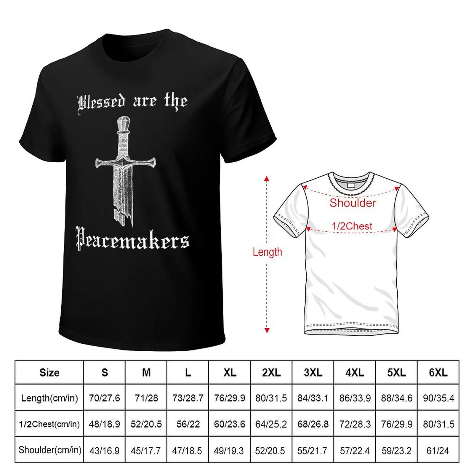 Blessed are the Peacemakers Broken Sword Gothic T-Shirt Casual Streetwear Short Sleeve Tee