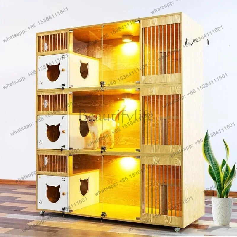 

FG52Gabbia per armadietto personalizzata Vetrina a tre strati in legno massello grande gabbia gatti villa gatti negozio per