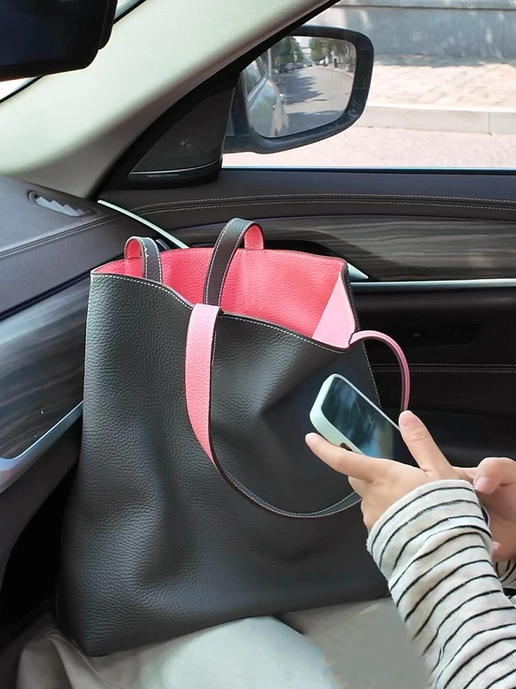 Color Block Soft Leather Tote Bag Women's 2026 New High End Sensation Luxury Underarm Single Shoulder Bag Fashionable Trend