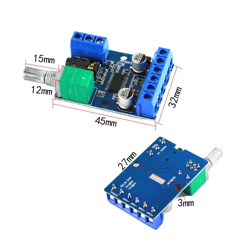 DY-AP3015 DC 8-24V 30W * 2 Class D Dual Channel High Power Stereo Digital Amplifier Board with Adjustable Volume Potentiometer