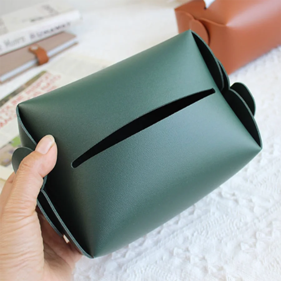 1pcs simple tissue storage box double-sided leather tissue box waterproof moistureproof foldable drawer box