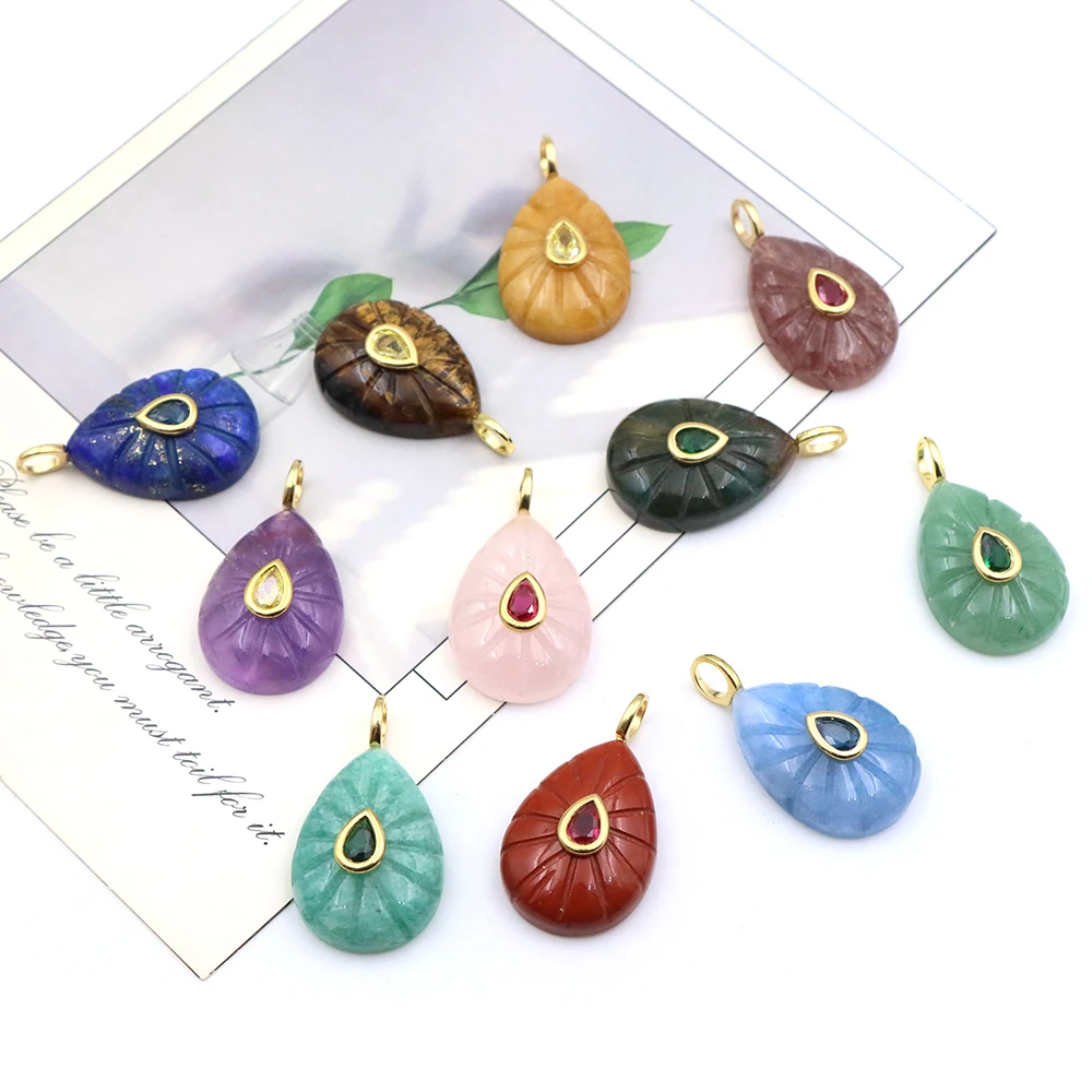 Water Drop Crystal Stone Pendant Inlaid Tiny Zircon Teardrop Gemstone Charms Jewelry Making Necklace DIY Accessory Christmas Gif