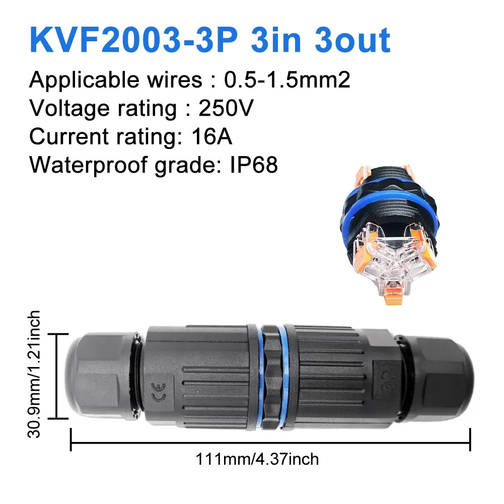 IP68 Waterproof Cable Connector Quick Connection KVSF-15 2 in 2 out 2/3/4/5 Pin Electrical Terminal Adapter Wire Connector