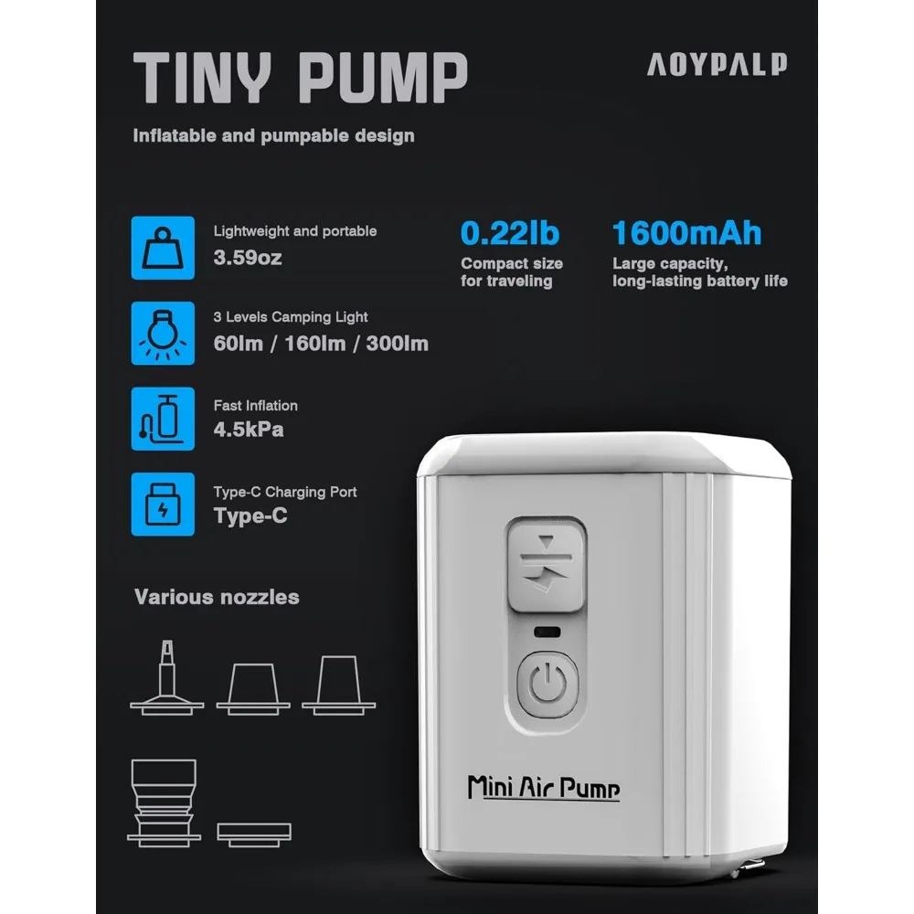 Mini Air Pump for Inflatables with 1600mAh Battery USB Rechargeable, Portable Air Mattress Pump to Inflate Deflate for Pool