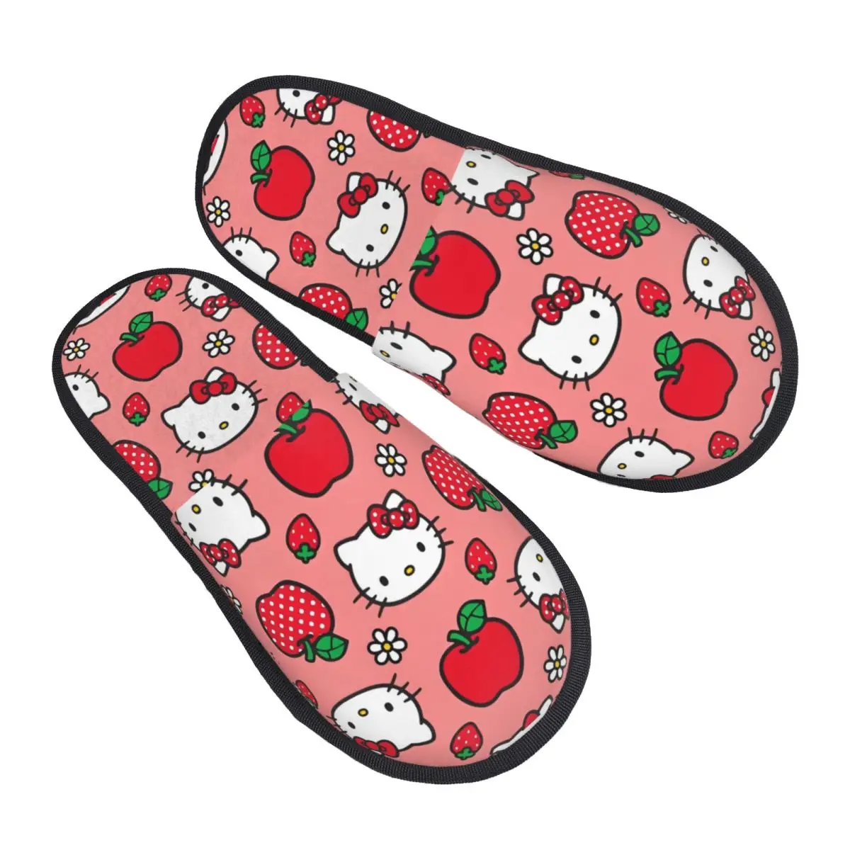 هالو كيتي أبل الفراولة زهرة نمط شبشب شتوي غرفة المعيشة مريحة رغوة الذاكرة الشرائح المضادة للانزلاق