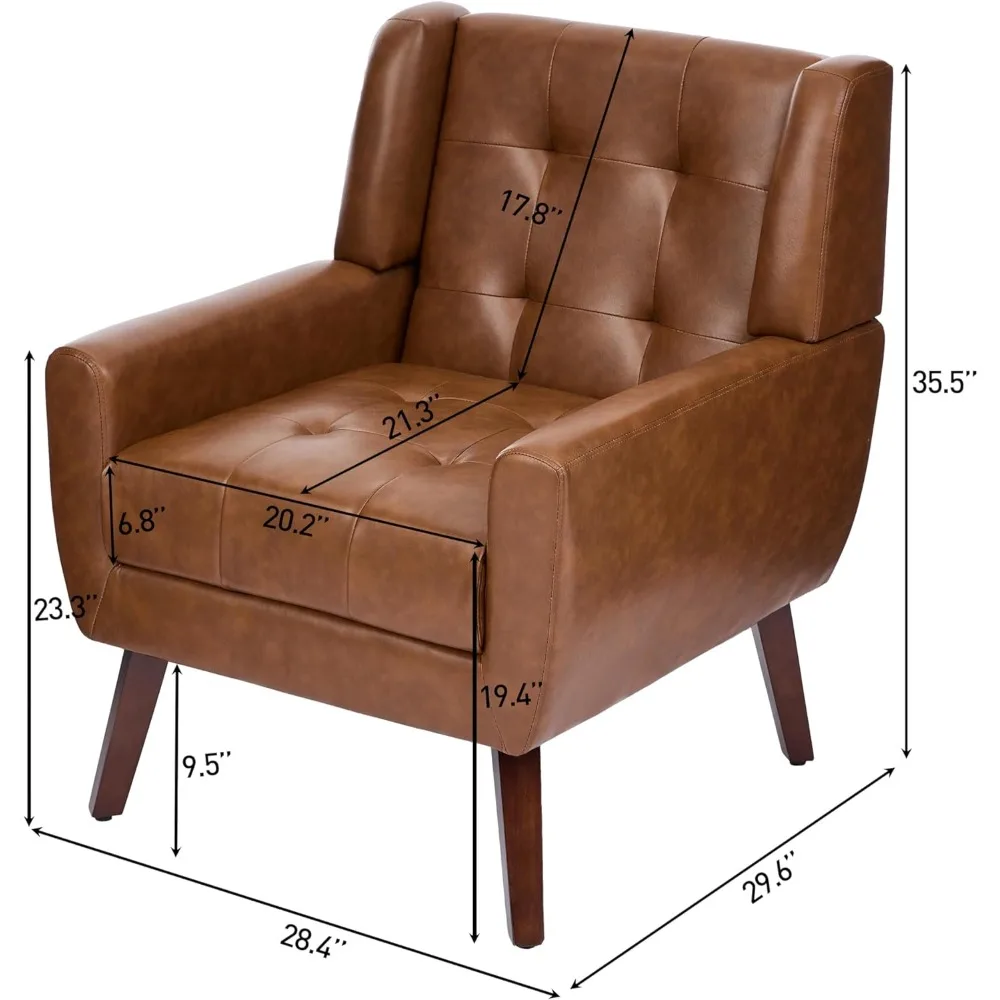 Juego de 2 sillas decorativas de cuero PU, sillón club tapizado moderno para sala de estar, sillón cómodo, asiento individual para sofá