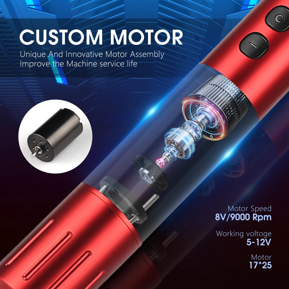 ماكينة رسم الوشم التجميلي اللاسلكية من قبلة التنين مع حزمة طاقة محمولة بشاشة LED رقمية 1800 مللي أمبير في الساعة لفن الجسم #5