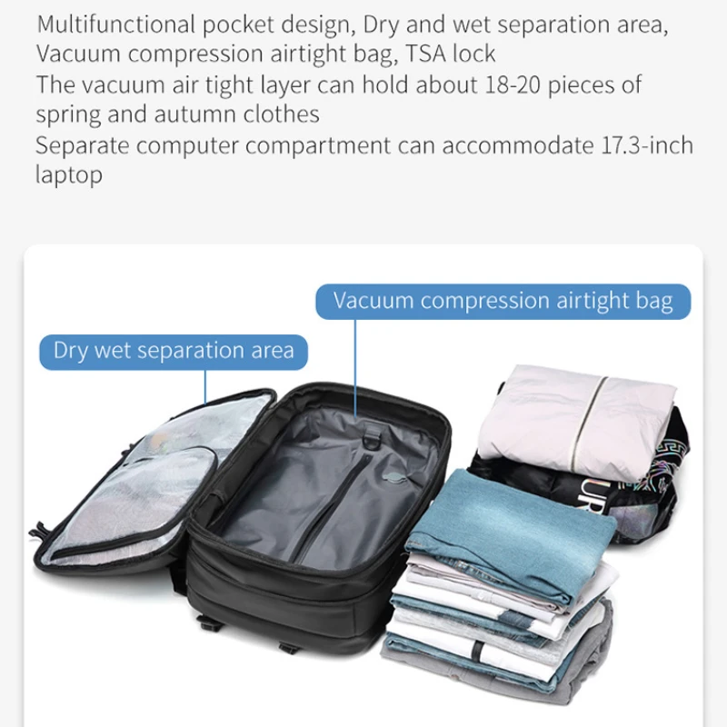 Mochila de viaje con bomba de vacío para hombre y mujer, mochila de compresión de vacío, Airback expandible, fácil de llevar en avión