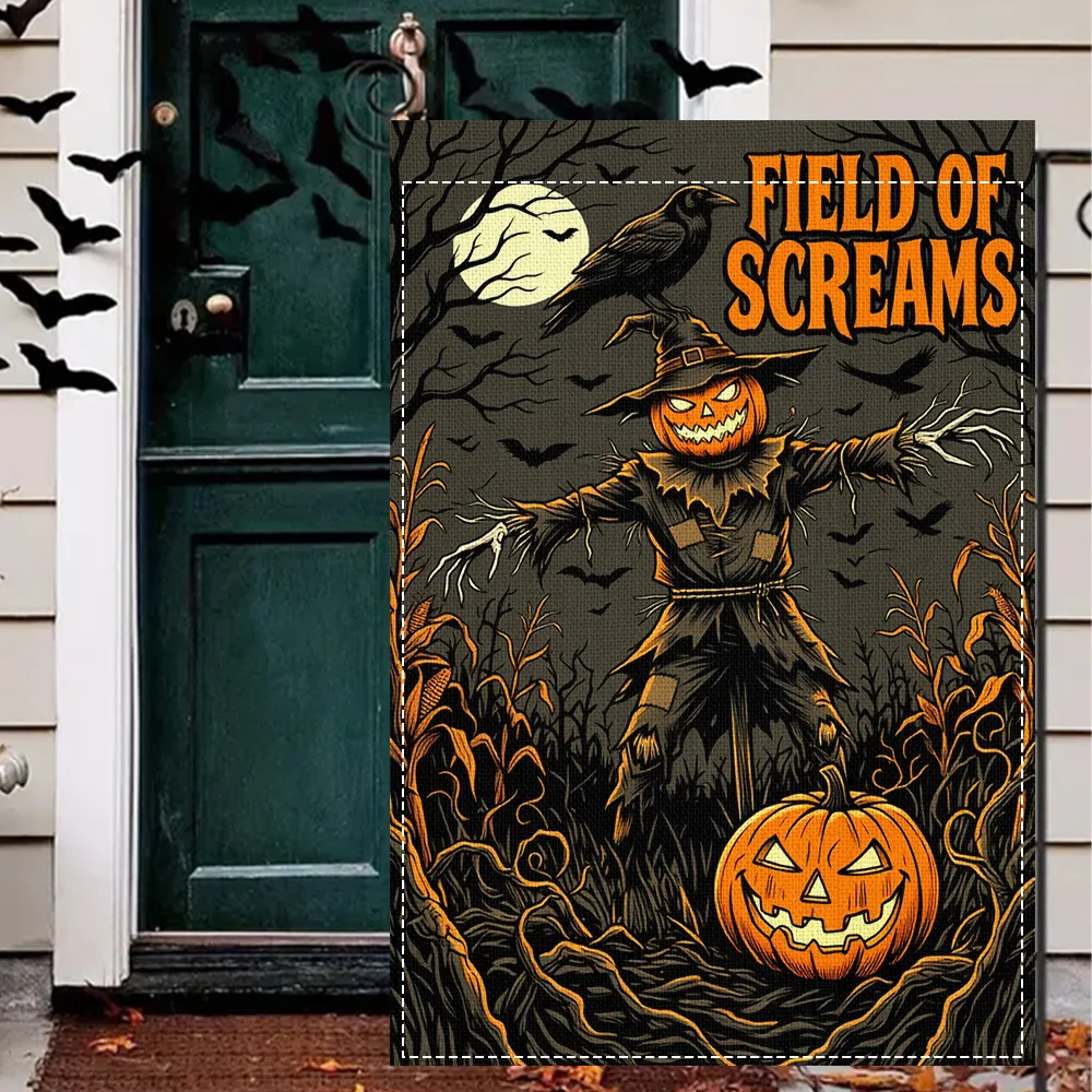 1PC Screaming Scarecrow Garden Flag, Reversible Print, Halloween Pumpkin Garden Decoration, Perfect for Outdoor Seasonal Decorat
