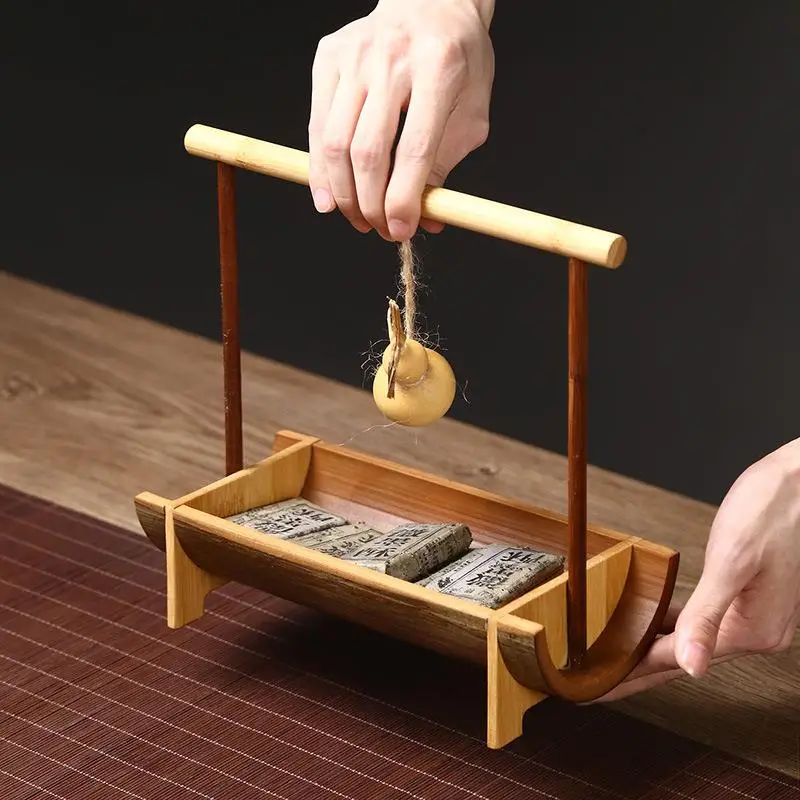 Creative Bamboo Fruit Tray Dessert Stand Restaurant Serving Tray Sweet Treat Basket Handle Box Dry Fruit Tray Home Use