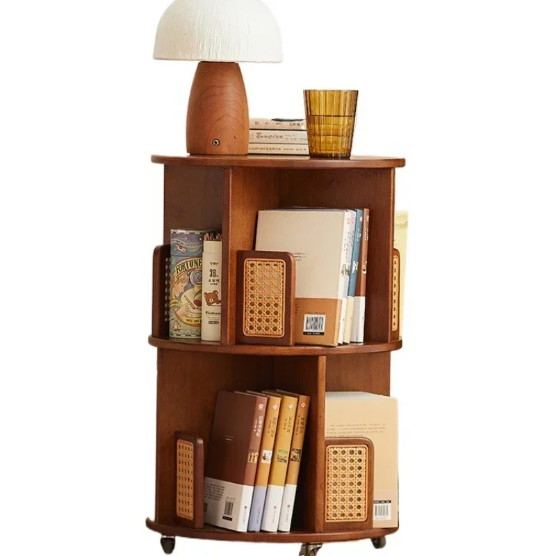 Movable multi-layer integrated cabinet study bedroom file storage cabinet picture book shelf bedside table retro storage rack