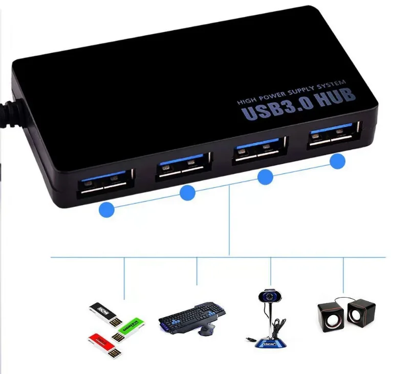 Ultraflacher 4-Port USB 3.0 Hub, Hochgeschwindigkeits-Splitter Eins-zu-Vier für Laptop PC, Stromversorgter USB-Erweiterer – Detail 10