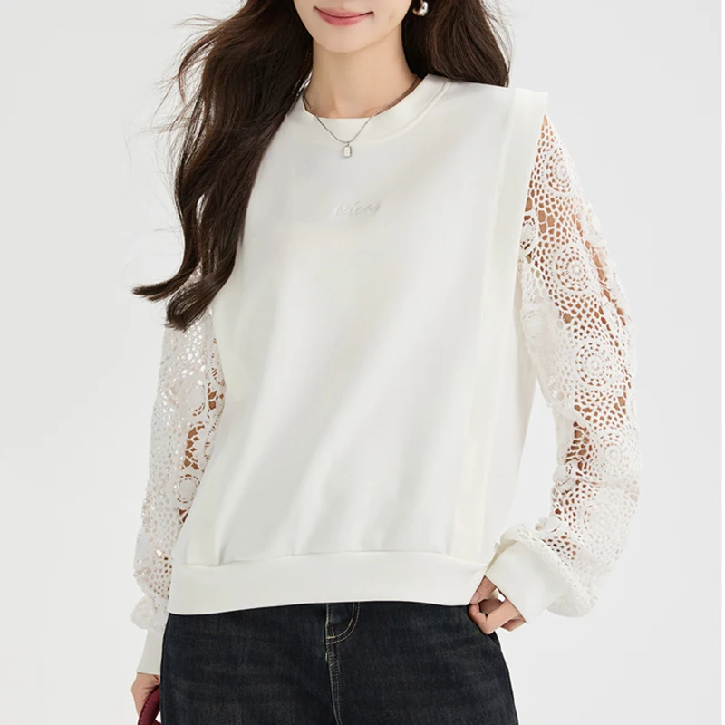 رسالة مطرزة زهرة الجوف خارج المرأة بلوزات بيضاء فضفاضة عادية س الرقبة طويلة الأكمام موضة البلوفرات الإناث 2025 جديد #3