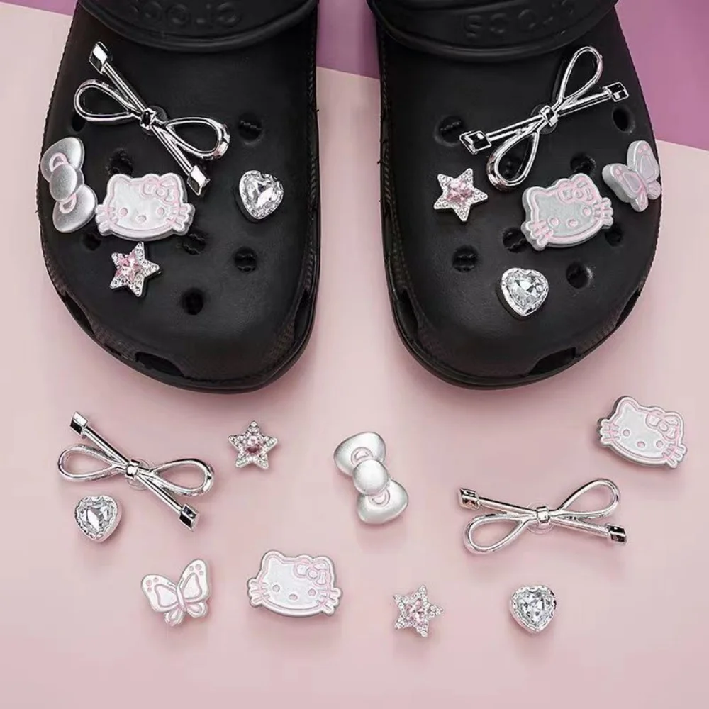 MINISO Advanced Silver KT Cat PVC Charm Shoes Accessories Garden Shoes Wooden Clogs Sandals DIY Decoration Birthday Party Gift