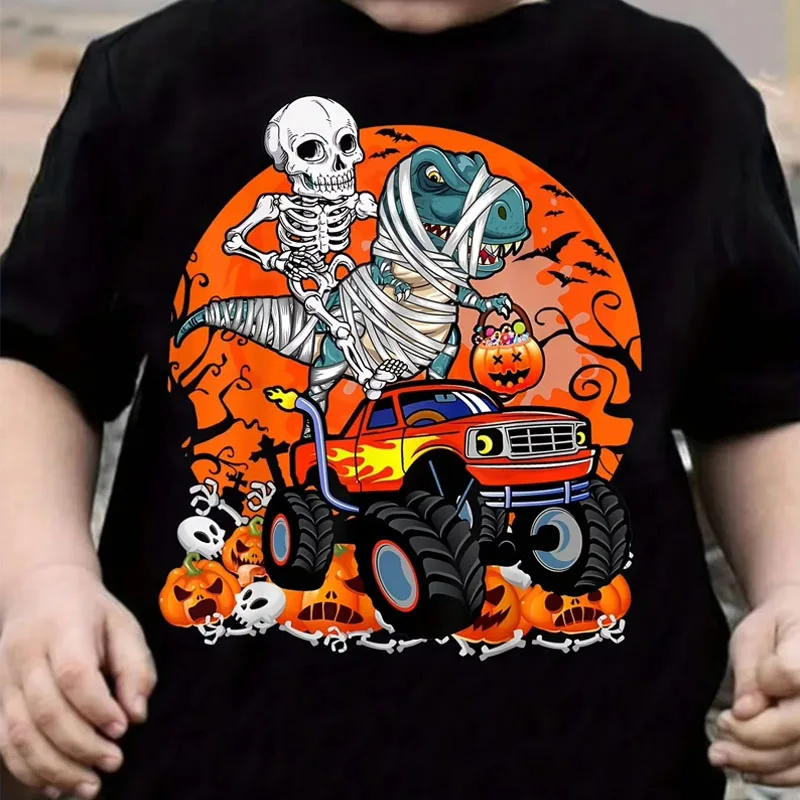 Retro-Halloween-Print-T-Shirt für Teenager, Kinder, Jungen und Mädchen, Sommer, lässig, Vintage, lustig, hochwertig, Rundhalsausschnitt, kurze Ärmel, Kinder-T-Shirts. – Detail 6