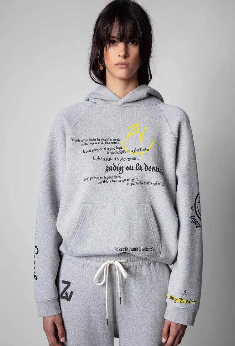 

Autumn Winter New Sle ZV Women's aphic Hoodie Long Sve Fce Lined Printed Smile Letter Streetwear Cotton Sweatirt