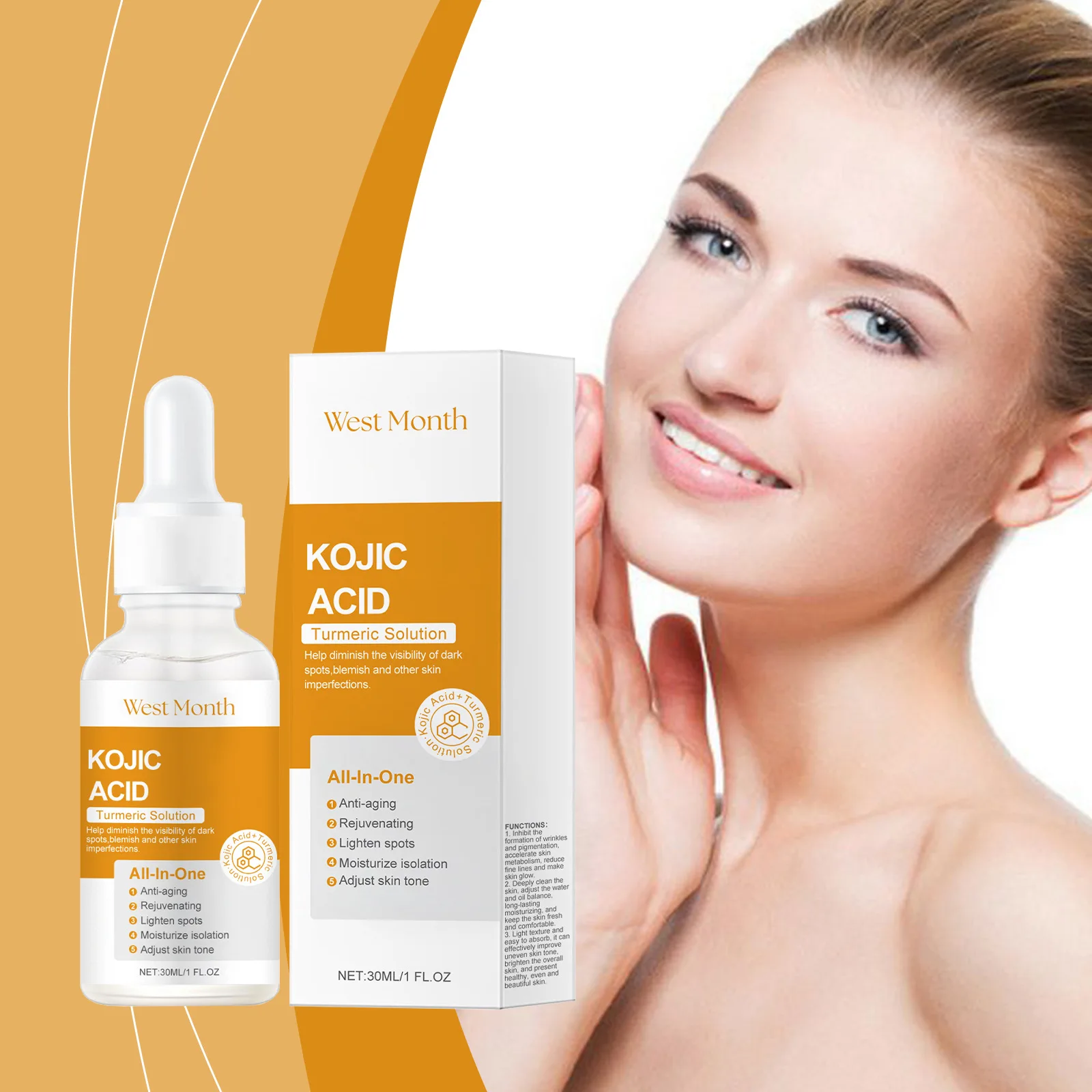 

West & Month Turmeric Acid Anti-Wrinkle Brightening Serum Hydrating and Rejuvenating Natural Luster Moisturizing Facial