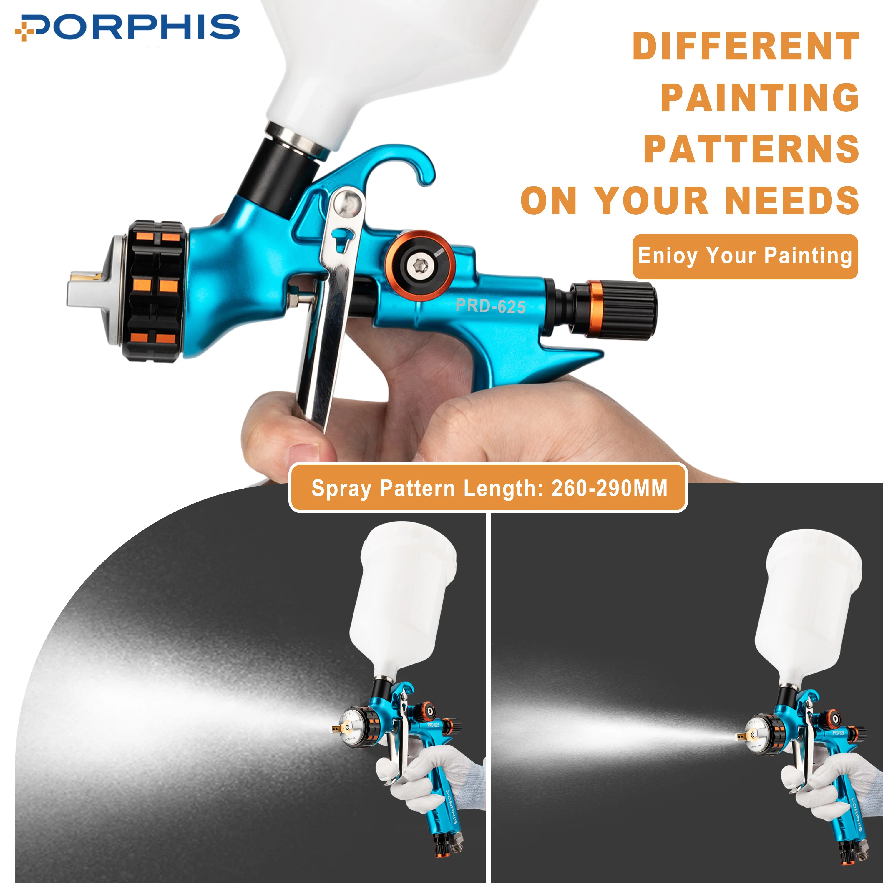 Original PORPHIS MP Spray Gun PRD-625 1.3mm Nozzle with 650ml plastic cup For Car Painting Aerograph Repair Spray Gun US STOCK