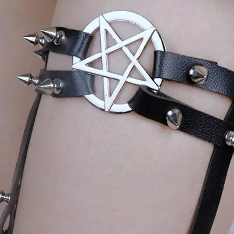 Golpta pierna correa muslo punk ajustable para mujeres adolescentes y remaches metal con tachuelas para evento