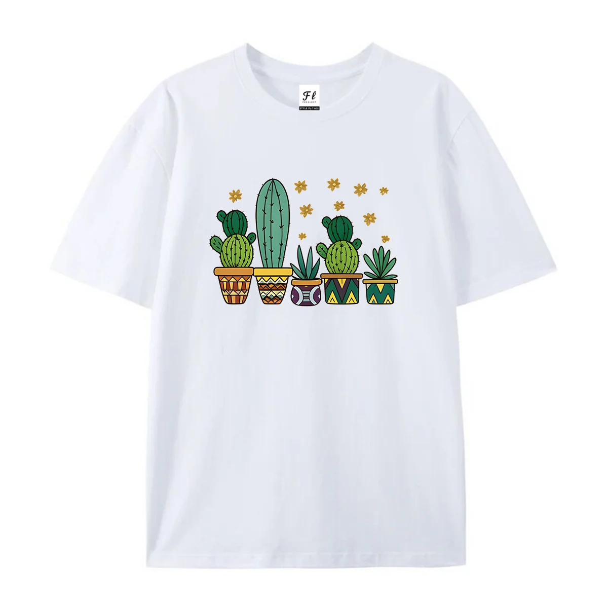 Women Cartoon Cactus Potted Plants Graphic Tee Round Neck Short Sleeve Tops Botanical Theme Casual Soft Loose Summer Daily Wear