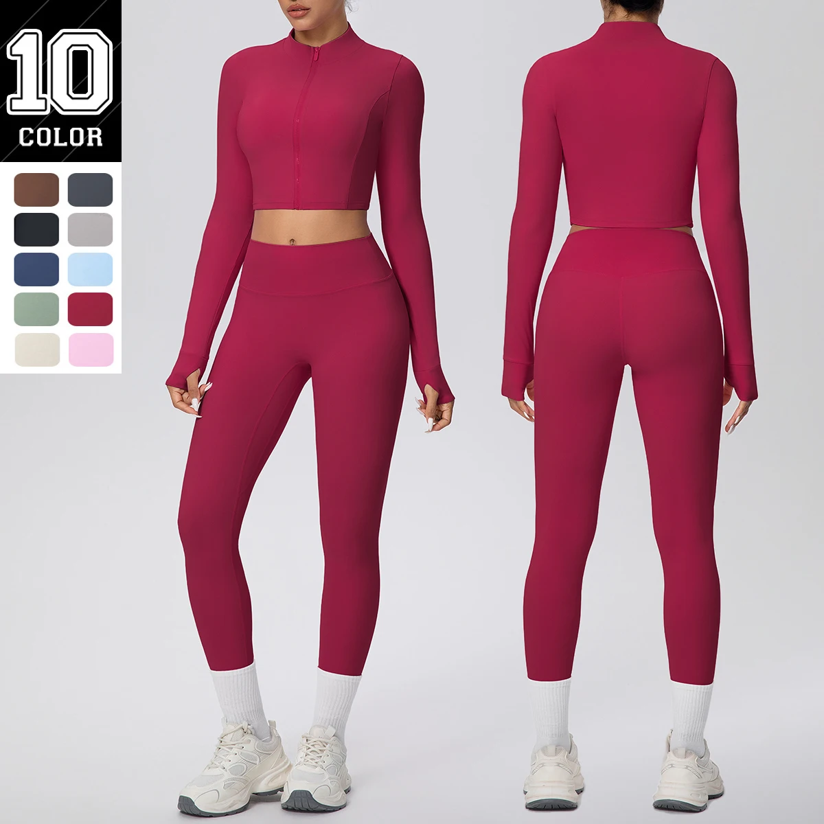 

Sports Running Zipper Jacket Fitness Pants Yoga Set Woman High Waisted Peach Buttocks Gym Yoga Leggings Solid Color Yoga Set