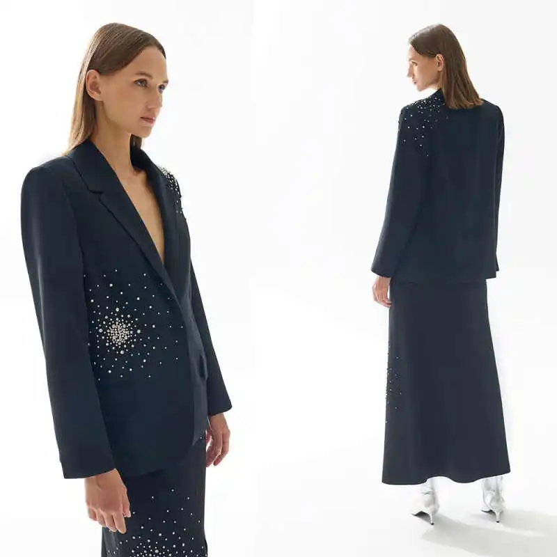 Diamond Women Suits Stitching 2 Pieces Notched Lapel Formal Party Suits Single-Breasted Blazer Pants Prom Gown Customized