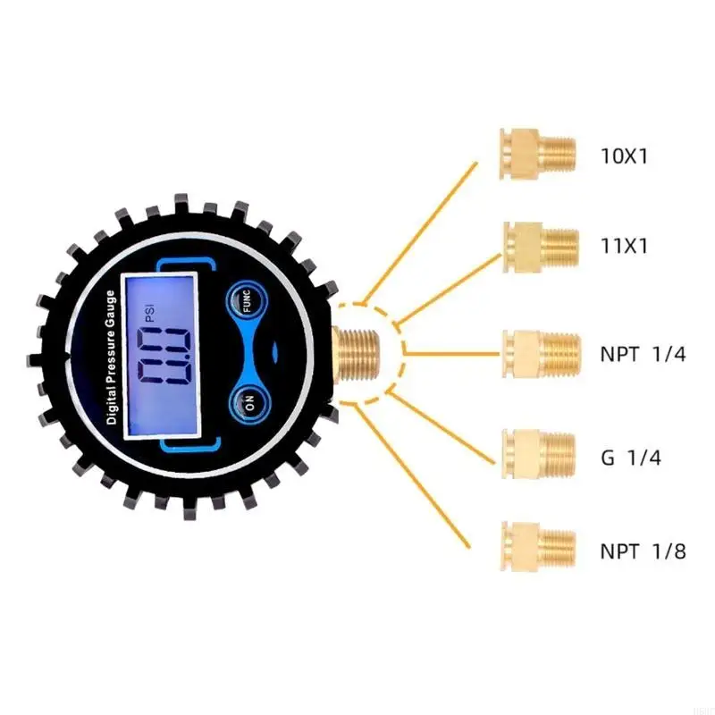 H58C 3 Types Digital Manometer Tire Pressure Gauge with Metal Connector Fitting for Car Auto Motorcycle Accuracy Grade 0.01