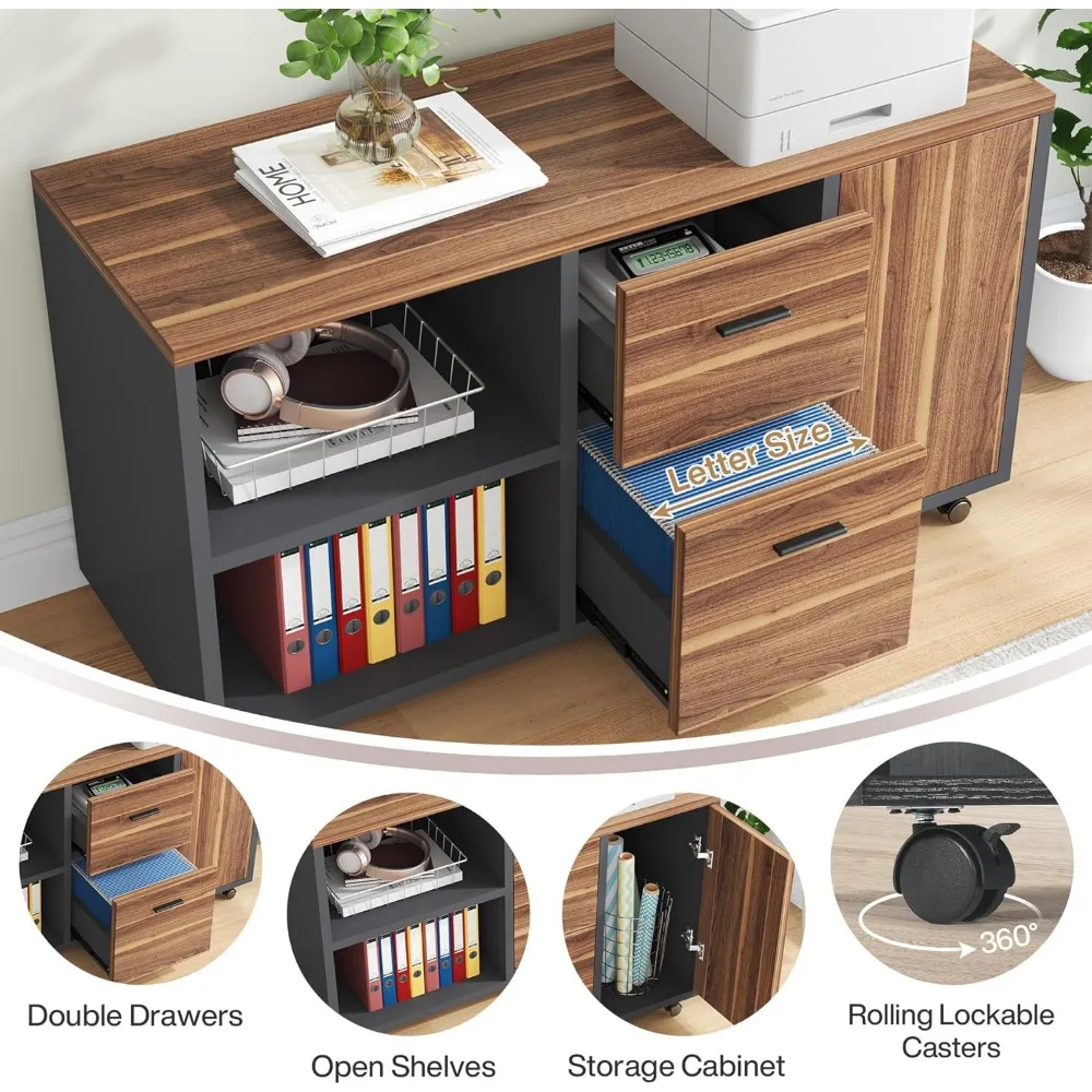 70.8" Large Executive Office Desk and 47" Lateral File Cabinet Combo, L-Shaped Computer Desk 2 Piece Business Furniture with