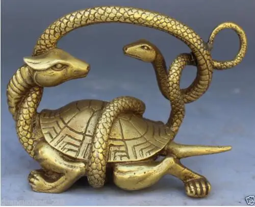 

Chinese Solid Copper Fengshui Mythical Animals Dragon Turtle Snake evil Statue