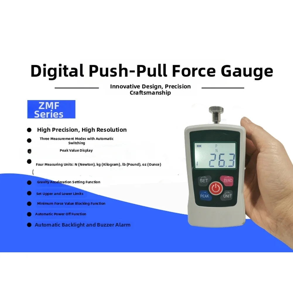 High Digital Push Pull Gauge 500N 50kg 110Lb with Stainless Steel Hook for Electronics Automotive Textile Testing