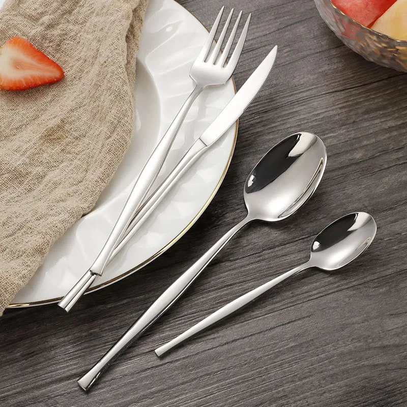 24pcs Shiny Silver Cutlery 304 Stainless Steel Silverware Dinnerware Set Flatware Drop Shipping