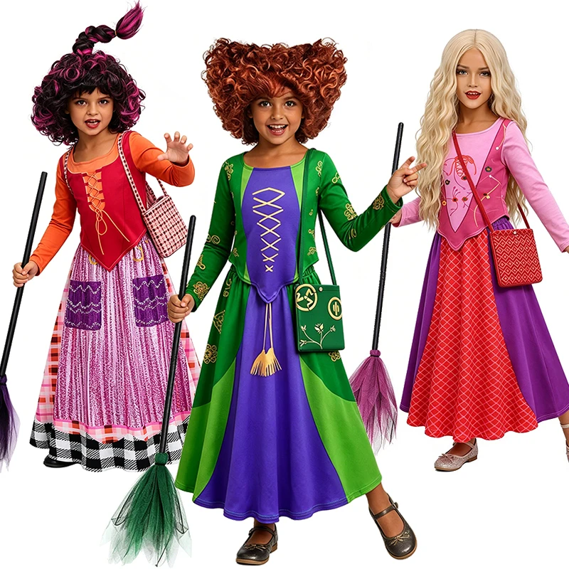Sanderson Sister Witch Girls Clothes Halloween Cosplay Hocus Pocus Performance Children's Costume Carnival Party Kids Clothes