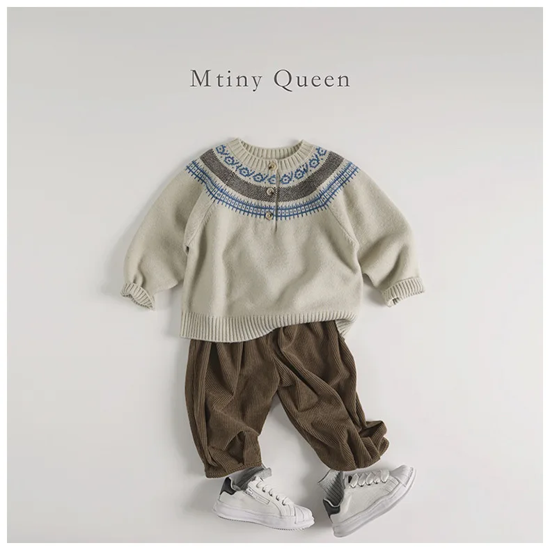 2024 Autumn New Children Casual Sweater Fashion Print Boys Girls Knitted Pullover Baby Long Sleeve O-neck Tops Kids Clothes