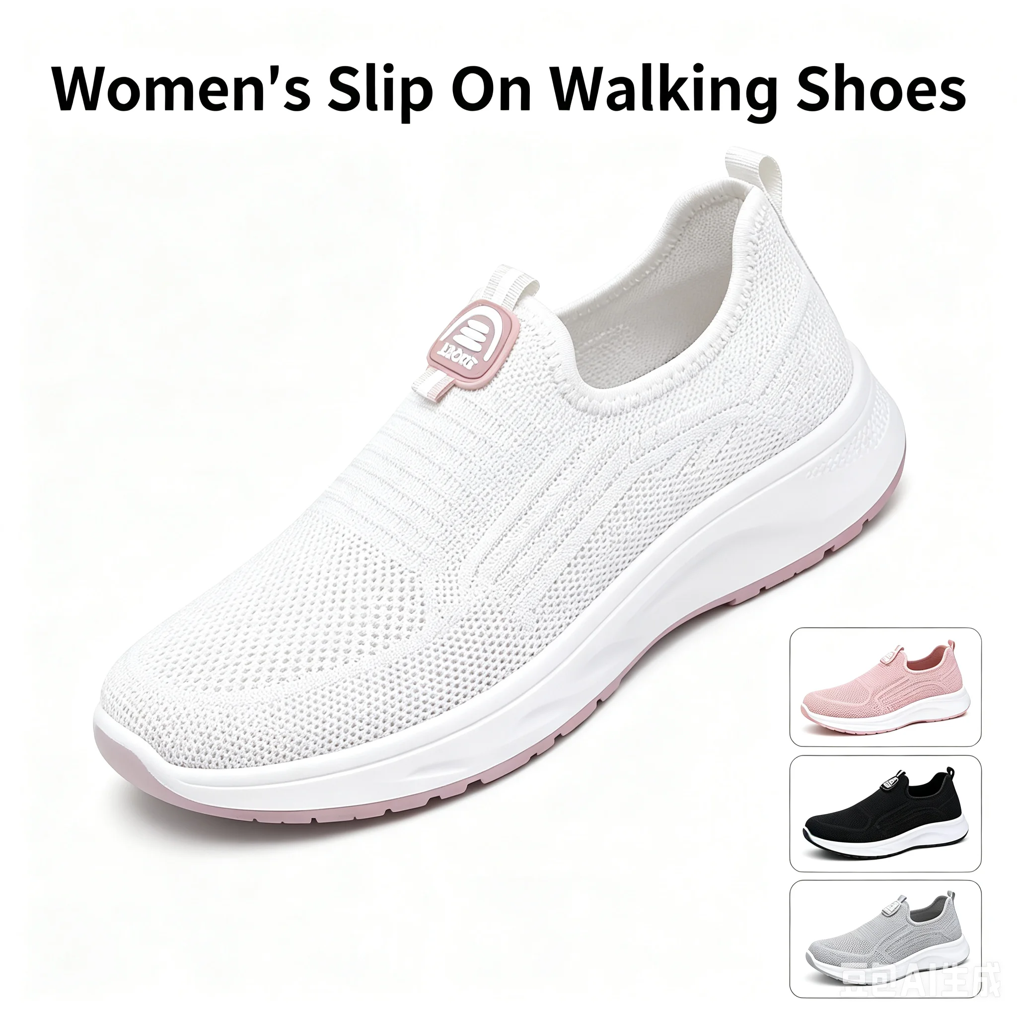 2026 New Women Slip On Walking Sneakers Breathable Flying Knit Mesh Casual Loafers Lightweight Cushion Platform Non Slip Soft Sole Comfort Athletic Footwear Multicolor Lazy Slip-in Trainers Plus Size 35-44 For Daily Shopping Gym Workout Travel Outdoor Eld
