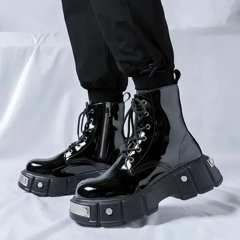 

Autumn Men Platform Boots Casual Business Genuine Leather Ankle Male Thick Sole Flats Sneakers British Party Dress Shoes