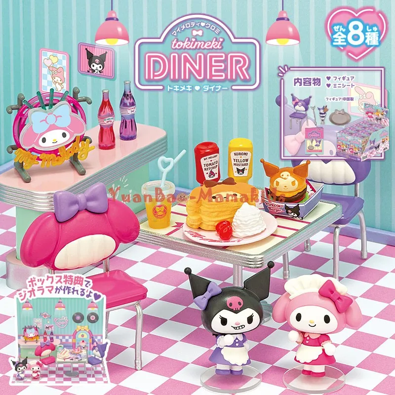 Re-ment Sanrio Hello Kitty Diner Candy Toy Box Kawaii Anime Figure Cute Kuromi Dining Room Figurine Miniature Collection Gift